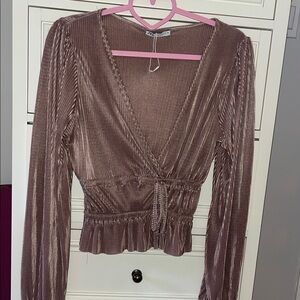 Zara LS wrap tie front blouse